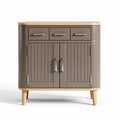 Modern gray storage cabinet with wood accents and two doors 80 x 40 x 80cm
