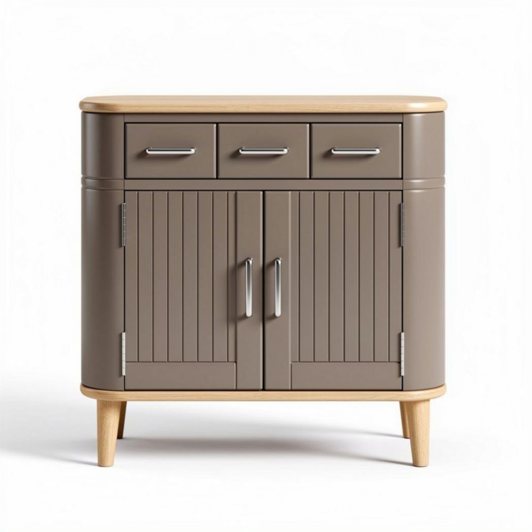 Modern gray storage cabinet with wood accents and two doors 80 x 40 x 80cm