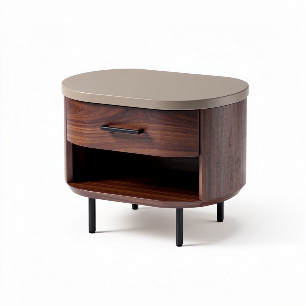 Wooden nightstand with a single drawer and open shelf in walnut finish 60 x 40 x 45cm