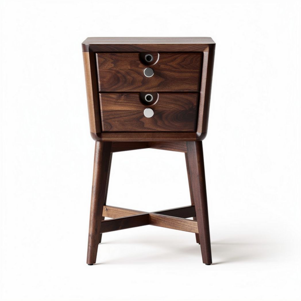 Walnut wood nightstand with two drawers and modern design 40 x 40 x 60cm