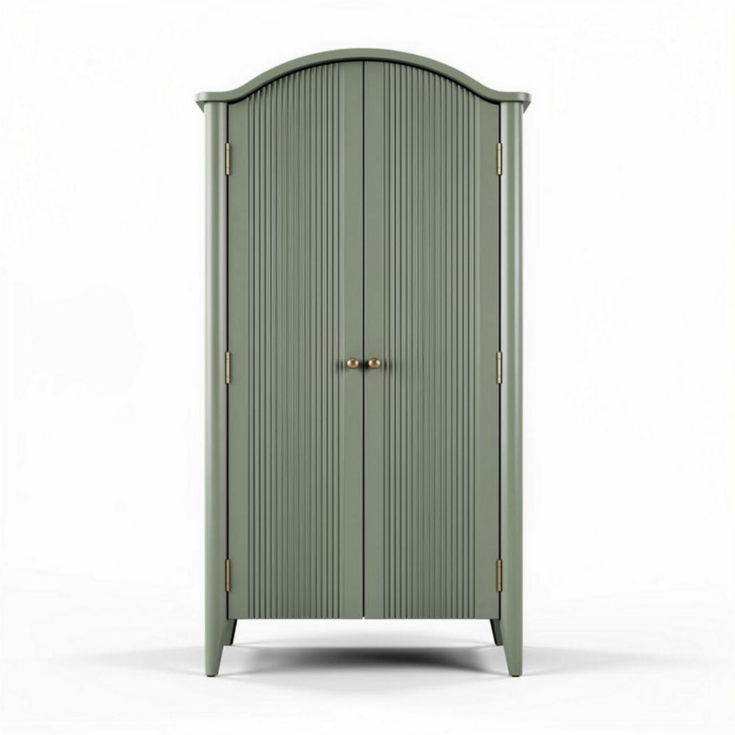Green wooden wardrobe with ribbed design for bedroom storage 60 x 40 x 150cm