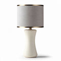 Ceramic table lamp with grey fabric shade and gold trim 25 x 25 x 50cm