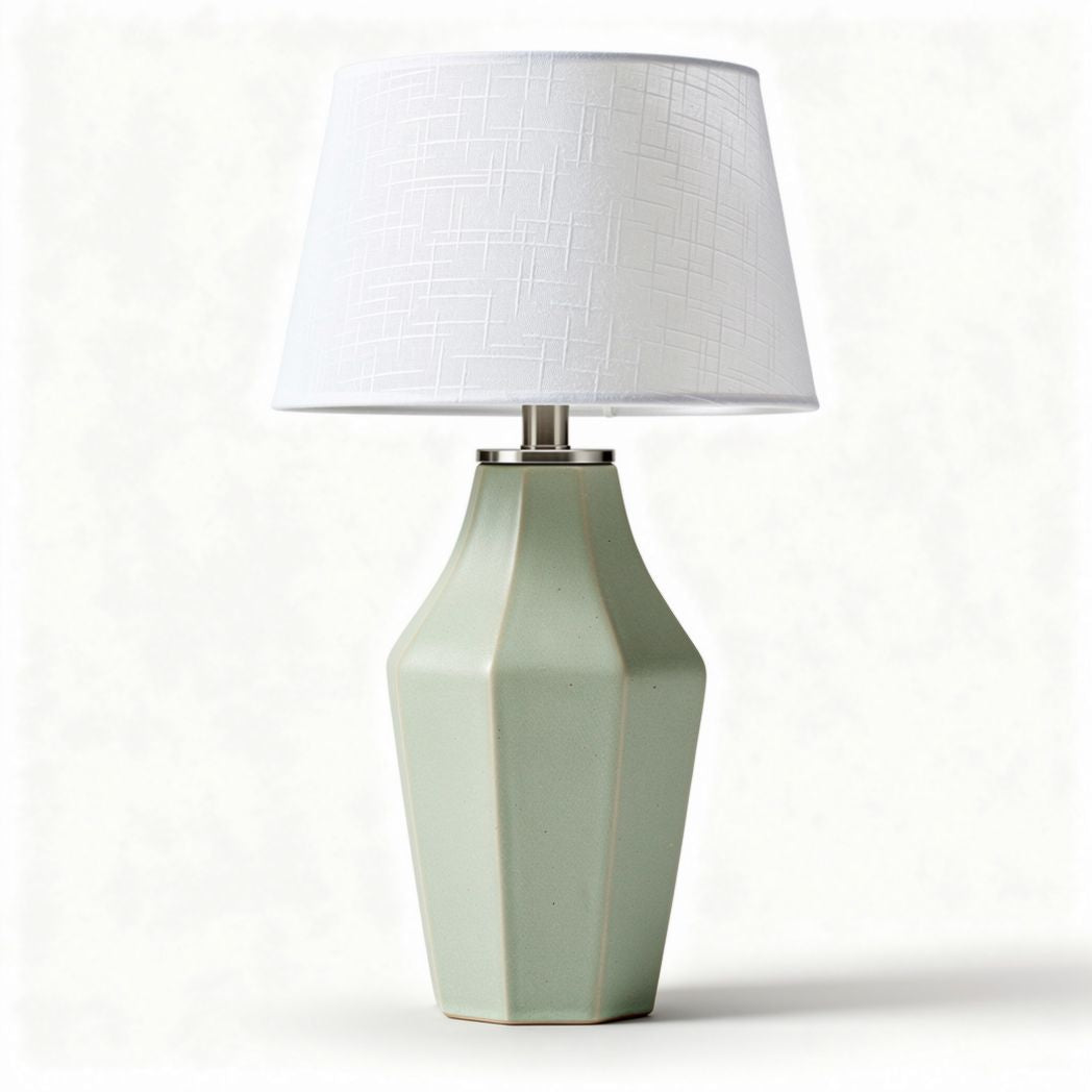 Ceramic table lamp with white fabric shade in green 30 x 30 x 50cm