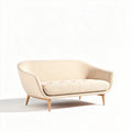 Fabric upholstered two-seater sofa with wooden legs in cream color 150 x 80 x 75cm