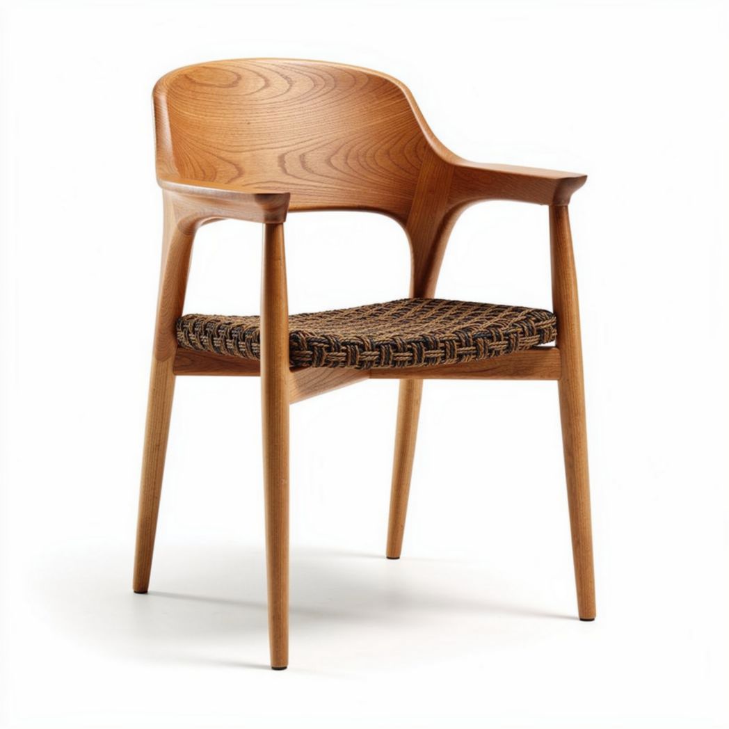 Wooden armchair with woven seat in natural finish 43 x 45 x 78cm