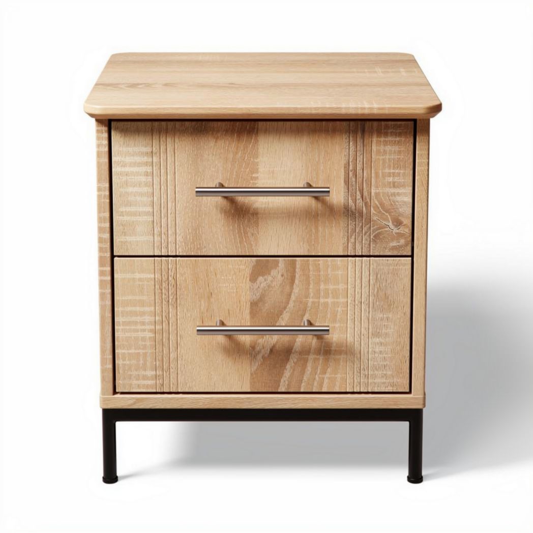 Wooden nightstand with two drawers and metal legs 45 x 40 x 60cm