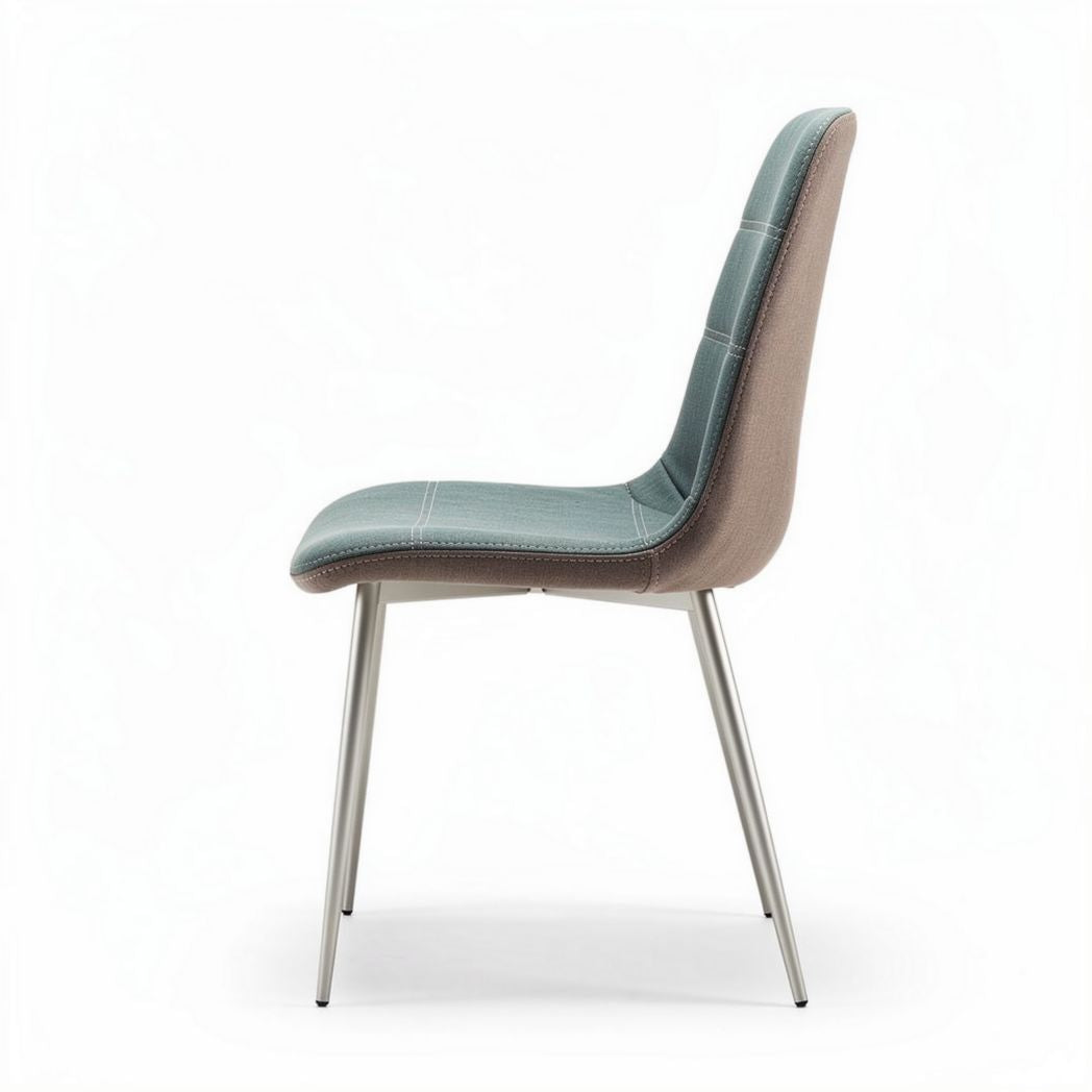 Upholstered dining chair in gray and beige fabric with metal legs 45 x 50 x 85cm