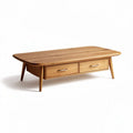 Natural wood coffee table with two drawers 120 x 60 x 45cm