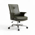 Leather task chair with swivel base and adjustable height in olive green